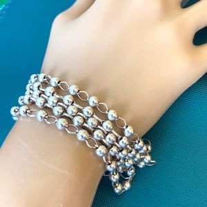 5 strand sterling silver ball bead bracelet Italy